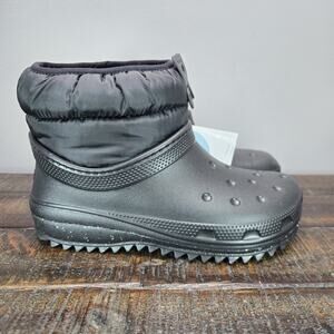 NO INSOLES Crocs Classic Neo Puff Shorty Boots Womens Size 5 Black Speckled Snow